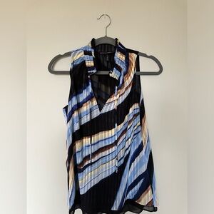 Pleated Lined Abstract Print Blouse Size S